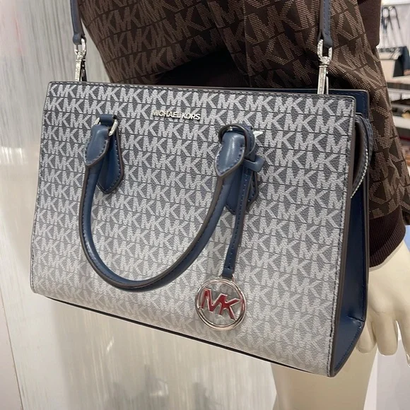 MICHAEL KORS Sheila Medium Ombré Signature Logo CZ Satchel Crossbody 
Navy 
NWT - Picture 5 of 16